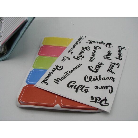 NEW Blue Leather 6 Ring Planner Organizer Zipper Envelope Budget Tab Stickers - Picture 5 of 8